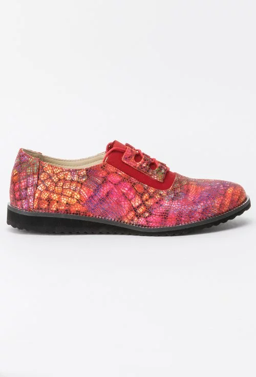 Pantofi rosii din piele naturala cu imprimeu multicolor Brenda