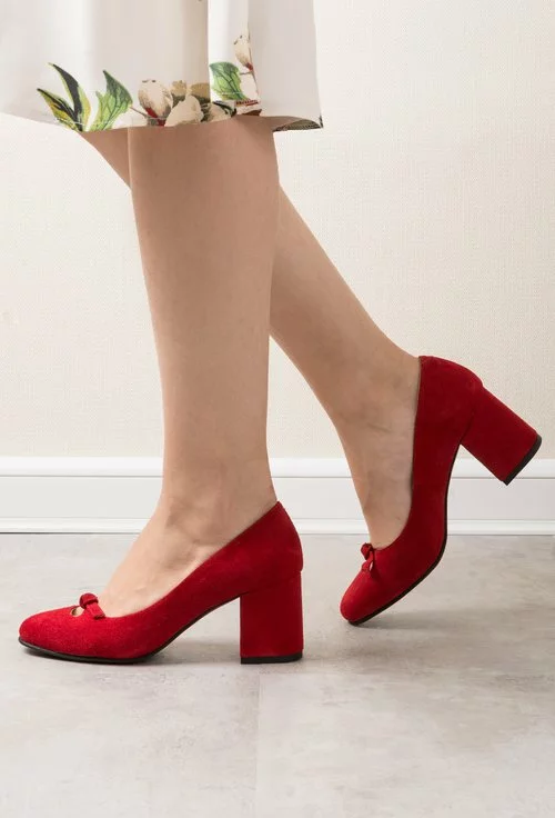 Pantofi rosu inchis din piele naturala Fancy