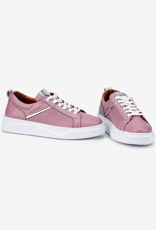 Pantofi roz din piele cu detalii argintii