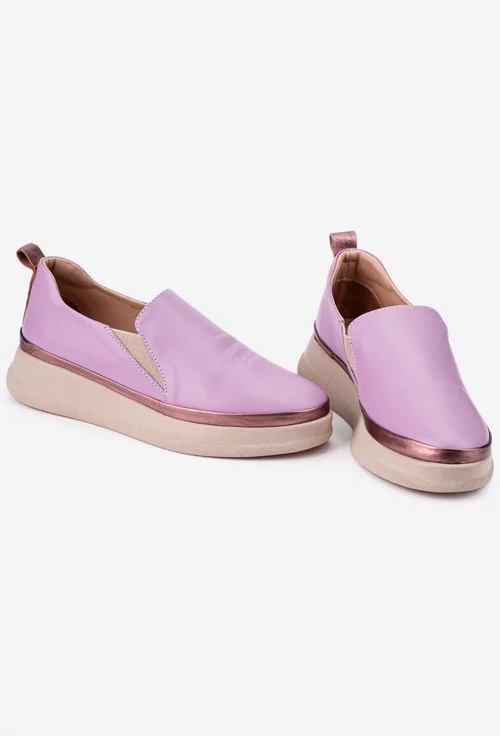 Pantofi roz din piele naturala cu elastic