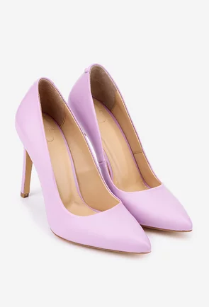 Pantofi roz NUR din piele naturala cu toc subtire
