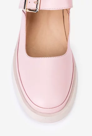Pantofi roz pudra din piele cu bareta