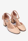 Pantofi roz pudra din piele cu bareta in T