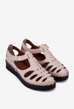 Pantofi roz pudra din piele cu decupaje