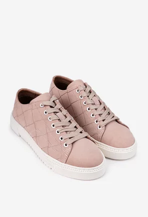 Pantofi roz pudra din piele cu model