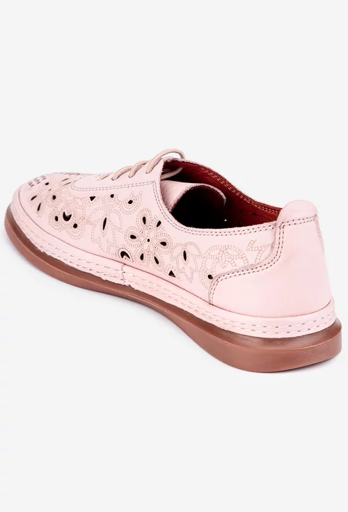 Pantofi roz pudra din piele cu model perforat