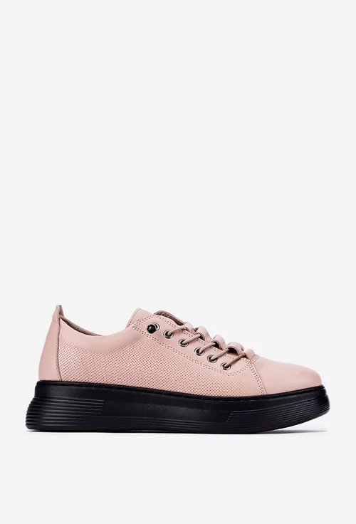 Pantofi roz pudra din piele cu siret elastic