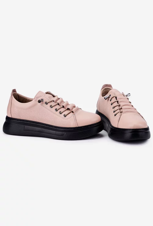 Pantofi roz pudra din piele cu siret elastic