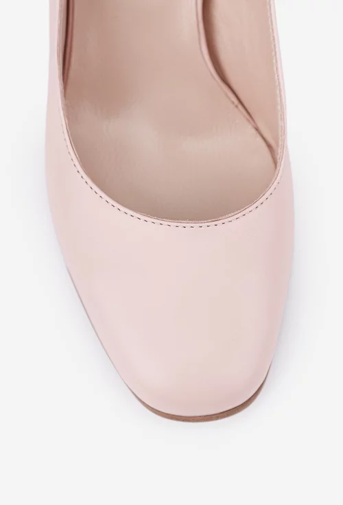 Pantofi roz pudra din piele cu toc