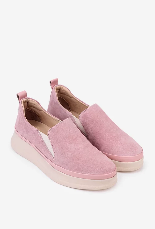 Pantofi roz pudra din piele intoarsa cu elastic
