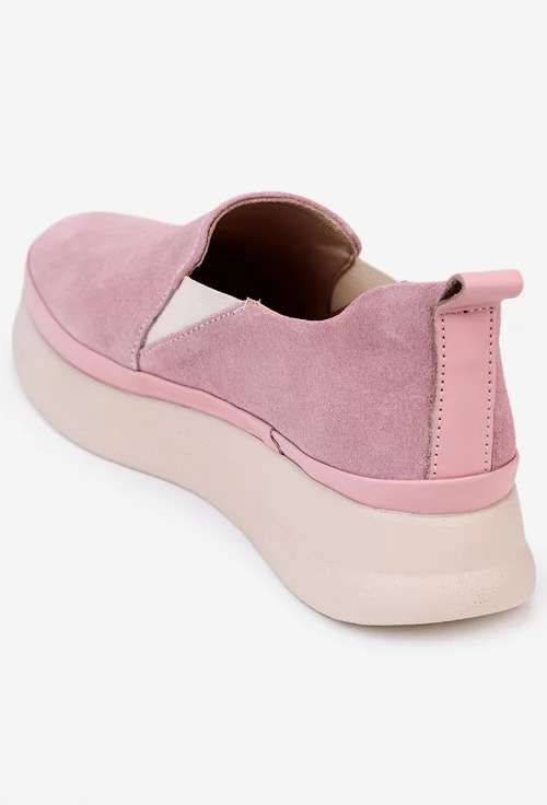 Pantofi roz pudra din piele intoarsa cu elastic