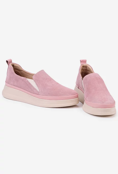 Pantofi roz pudra din piele intoarsa cu elastic