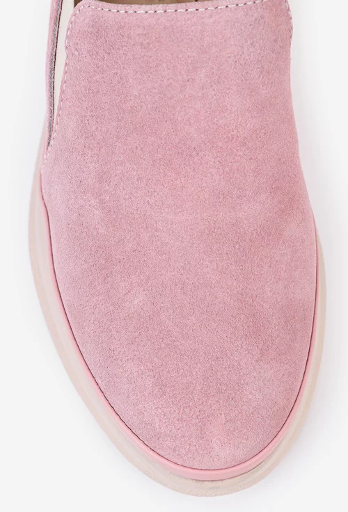 Pantofi roz pudra din piele intoarsa cu elastic