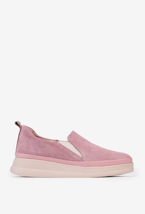 Pantofi roz pudra din piele intoarsa cu elastic