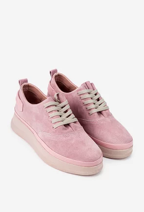 Pantofi roz pudra din piele intoarsa cu siret