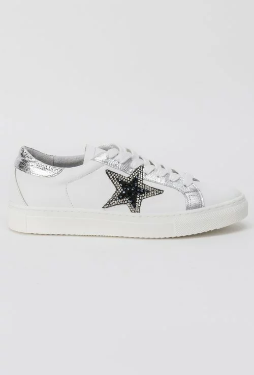 Pantofi sport albi cu argintiu din piele naturala Star