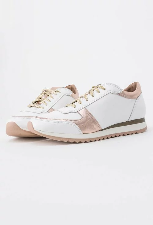 Pantofi sport albi cu rose gold din piele naturala Laura