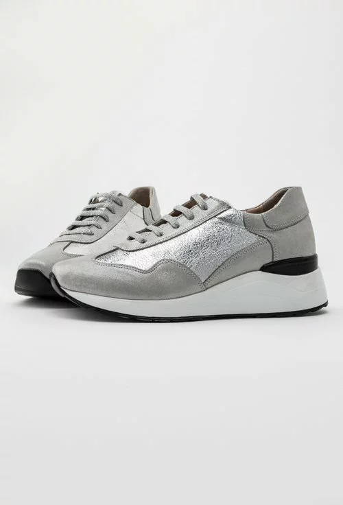 Pantofi sport argintii din piele naturala Devona
