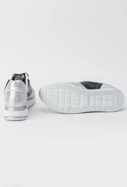 Pantofi sport argintiu cu alb si bleumarin metalizat Nelly