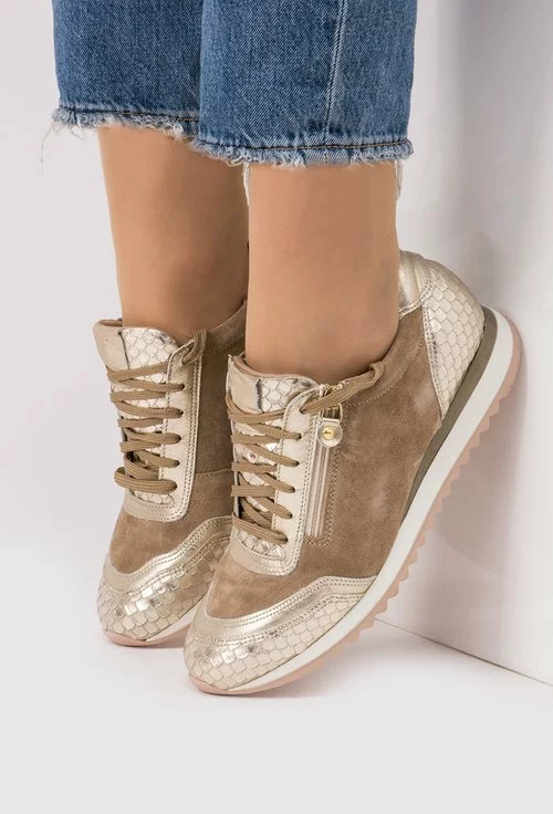 Pantofi sport bej cu auriu din piele naturala Roxette