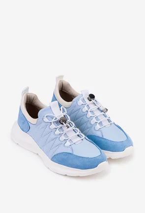 Pantofi sport bleu din piele cu siret elastic