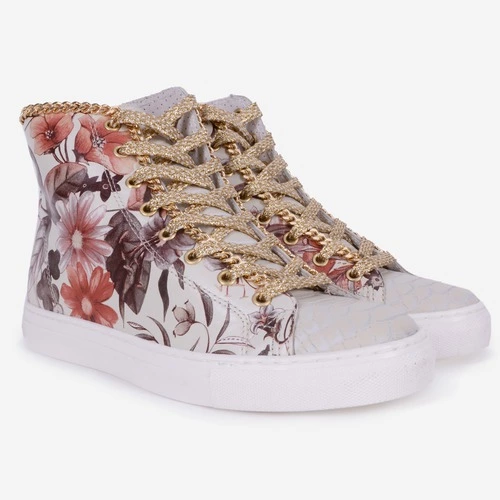 Pantofi sport din piele naturala cu imprimeu floral multicolor Sharon