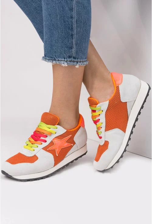 Pantofi sport gri cu portocaliu Orange