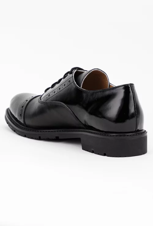 Pantofi stil Oxford negri din doua tipuri de piele