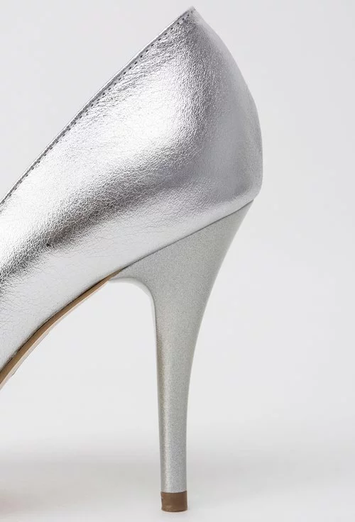 Pantofi Stiletto argintii din piele naturala Kristen