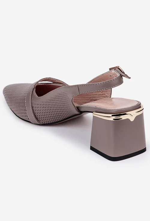Pantofi taupe din piele cu perforatii fine