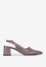 Pantofi taupe din piele cu perforatii fine