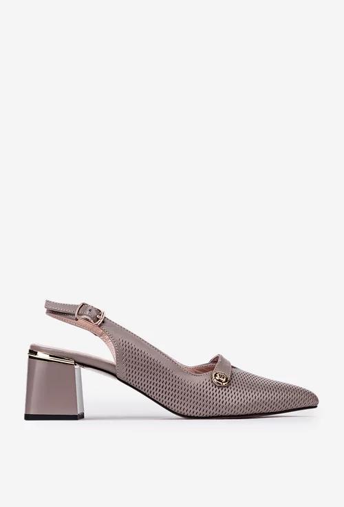 Pantofi taupe din piele cu perforatii fine