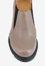 Pantofi taupe din piele cu toc si elastic in laterale