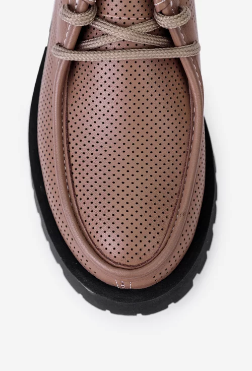 Pantofi taupe din piele naturala cu perforatii