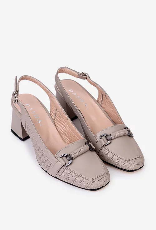 Pantofi taupe din piele naturala cu toc