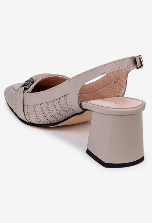 Pantofi taupe din piele naturala cu toc