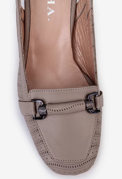 Pantofi taupe din piele naturala cu toc