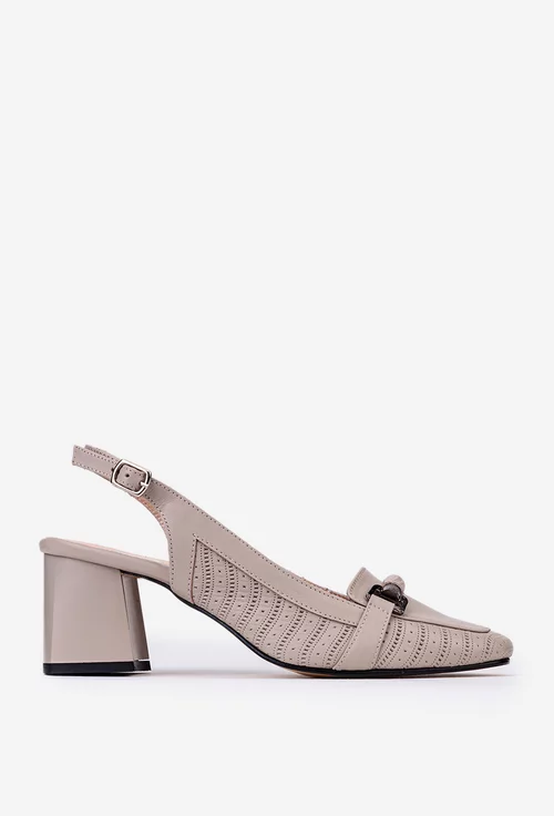 Pantofi taupe din piele naturala cu toc