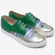 Pantofi verzi cu model auriu deschis si multicolor din piele naturala Green Rainbow