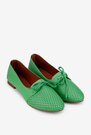 Pantofi verzi din piele cu perforatii