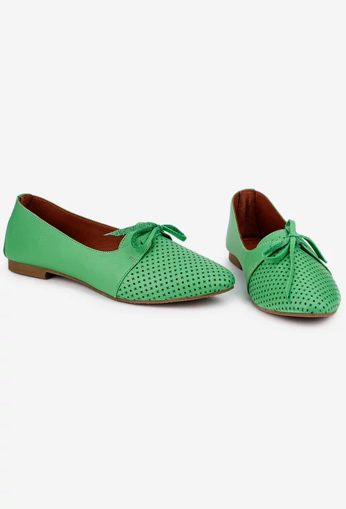 Pantofi verzi din piele cu perforatii