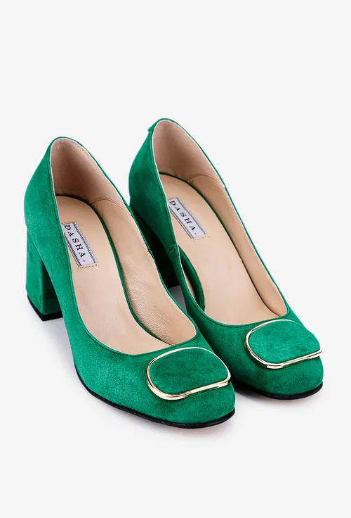 Pantofi verzi din piele intoarsa cu accesoriu
