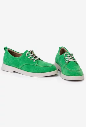 Pantofi verzi din piele intoarsa cu siret