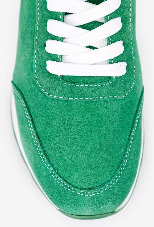 Pantofi verzi din piele intoarsa cu siret