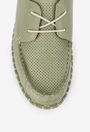 Pantofi verzi din piele naturala cu aspect perforat