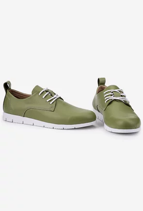 Pantofi verzi din piele naturala cu siret
