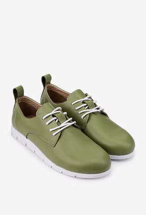 Pantofi verzi din piele naturala cu siret