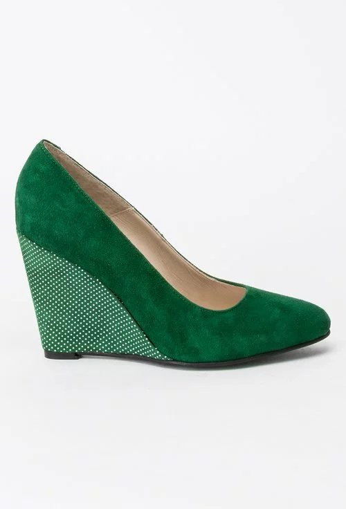 Pantofi verzi din piele naturala intoarsa Katia