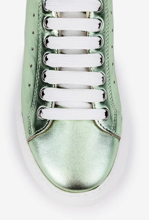 Pantofi verzi sidefati din piele cu siret