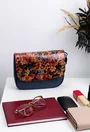 Poseta bleumarin din piele naturala cu imprimeu floral